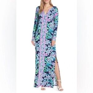 Lilly Pulitzer Blue and Pink Floral Maxi Dress